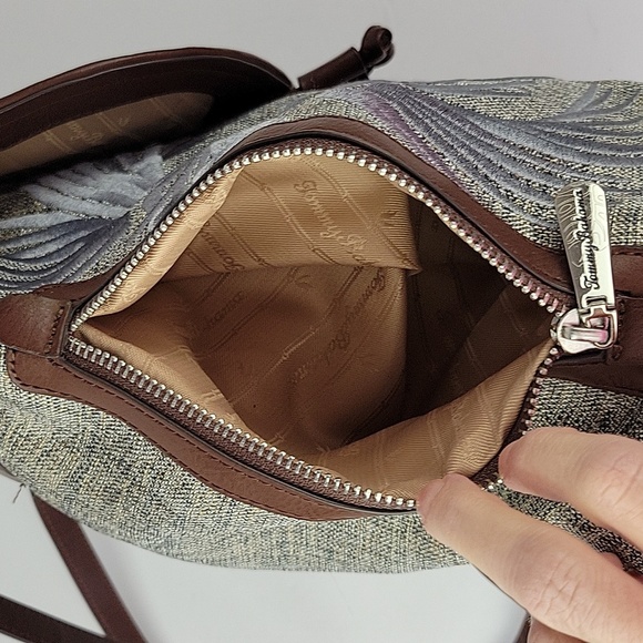 Tommy Bahama Beige and Brown Embroidered Backpack